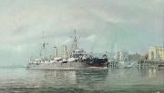 Henry J. Morgan HMS 'Fox' France oil painting artist